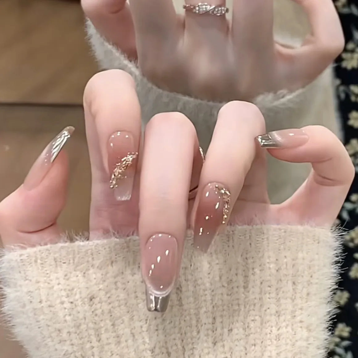 10 -stks korte ballet handgemaakte kattenoogdruk op nagels draagbare strass rhinestones Franse valse nagels glitter decoratie nagel tips kunst