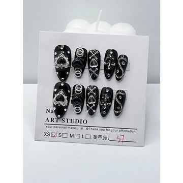 Serie di mine per unghie fatte a mano Serie di miniere scuro piccante in stile chiodo in chiodo art nero finiti unghie finte