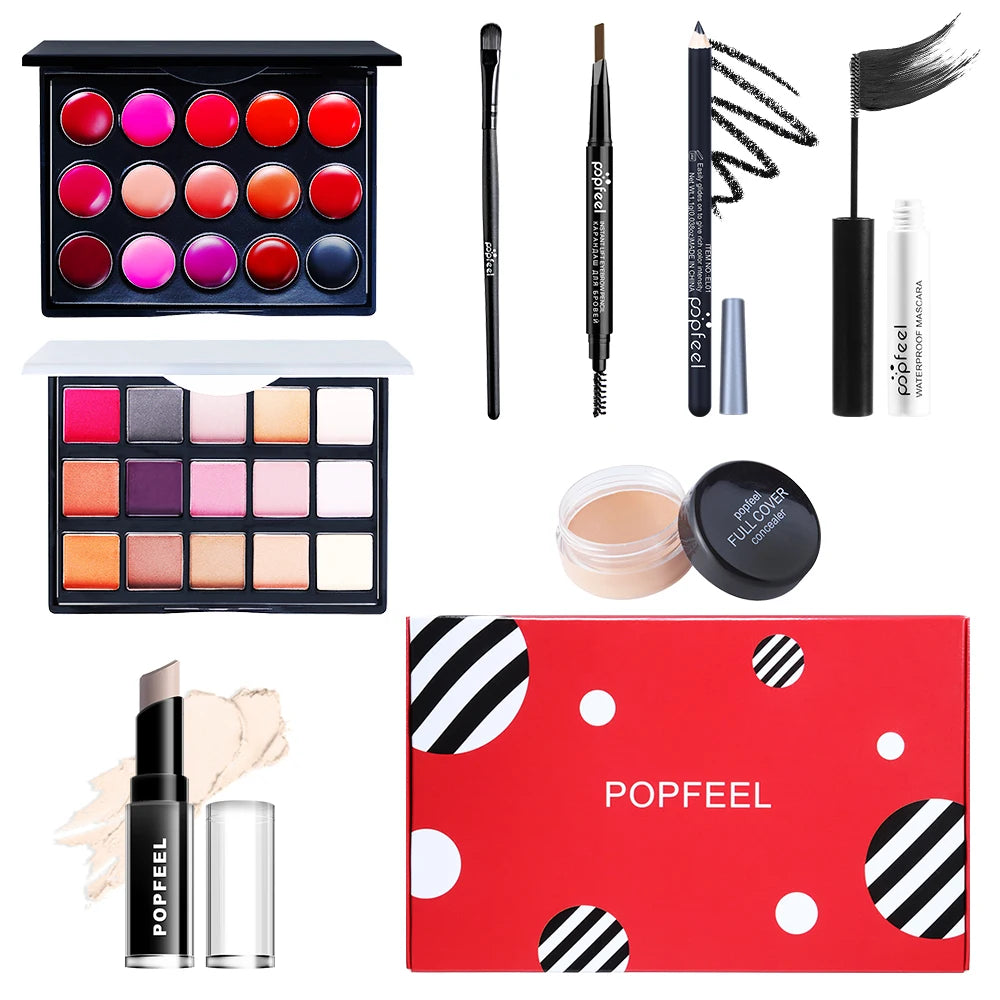 All In One Makeup Kits, Eyeshadow Palette Lipstick Concealer Blush Mascara Eyeliner Eyebrow Pencil Lip Gloss Palette Brush