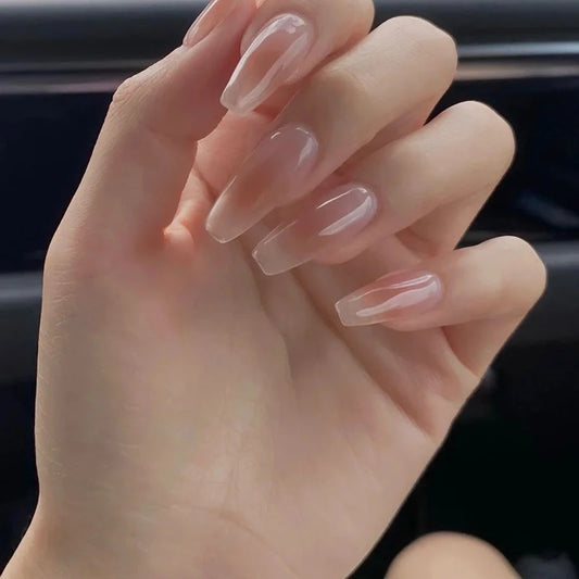 Handgjorda enkel nakenfärgpress på nagelballerina koreansk manikyr fulltäcke falska naglar med lim bärbara finger naglar konst y2k