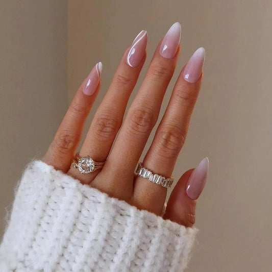 24 -stam amandel valse nagels met lijm eenvoudig kleurrijke ontwerp Franse stiletto volledige deksel nep nagel tips diy draagbare pers op nagels