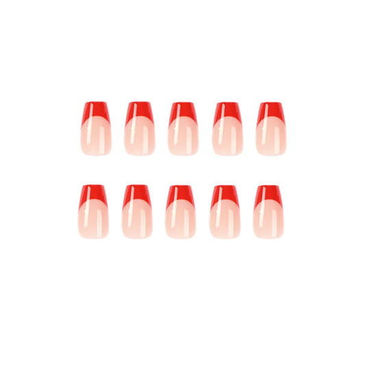 Red French Wearable Nail Art Fashion Desechable Coffin Long Terminada uñas falsas Presiona las uñas con Glue al por mayor dropshipping