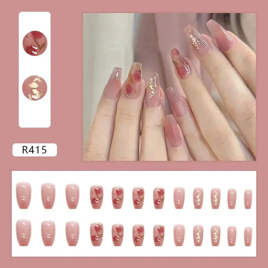 24 -stcs/set Long t glitter dragen herbruikbare valse nagels nail art volledige hoes kunstmatige nep nagels ballerina valse nagel