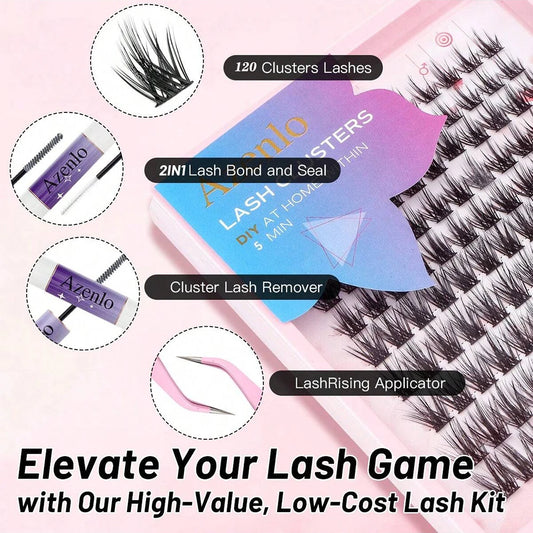 120pcs DIY Eyelash Extension Kit Cluster False Eyeashes Individual Lashes Wispy Fluffy Lash Extension Kit with Applicator Tools