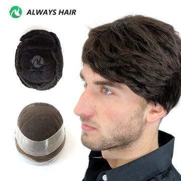 New Swiss Lace - Natural Hairline Men Wig Mono & PU & Lace Hair Replacement System for Men