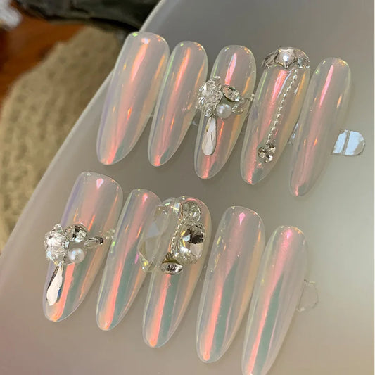 10 pc's dragen valse nagels nep nagels pure handgemaakte 【aurora ster】 gratis nagelverbeteringskit
