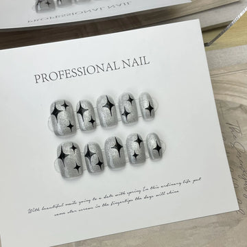 10 -stcs handmake vierkante vorm nep nagels glanzende sterren decoraties druk op nagels ontwerpen volledige dekking valse nagels voor vrouwen salon