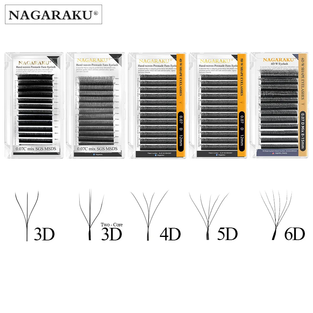 NAGARAKU Automatic Flowering W Shape  Bloom 3D 4D 5D 6D Premade Fans Eyelash Extensions Natural Soft Light Full Dense