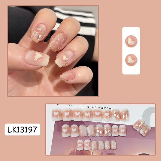 24PcsSet Wearable Press On Nail Art Full Cover Manicure Ballet Cute Nails False Removable Fake Nails With Glue Short Square Head
