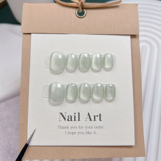 Handmade Short Press on Nails Korean Pink Y2k Eye Cat Design Reusable Adhesive Fake Nails Acrylic Full Cover Nail Tips for Girls