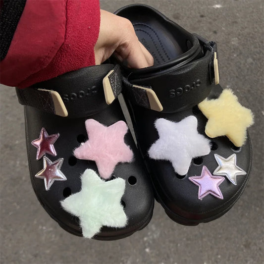 Kleurrijke sterren pluche diy croc charmes ontwerper mooie all-match schoenen charmes voor croc hele set klogs schoengespits Modekwaliteit