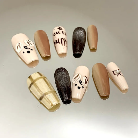 Emmabeauty Handmade Press On Nails Hand Painted Autumn Graffiti Simple Whitening Removable Gentle with Simple Style.No.EM24771