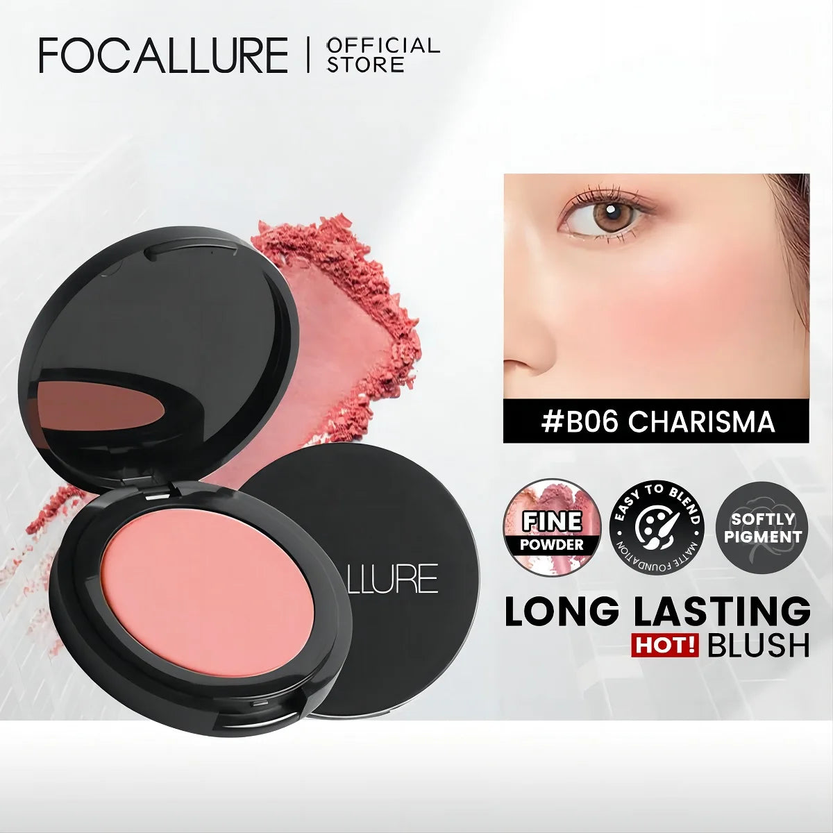 FOCALLURE 16 Colors Natural Matte Face Blusher Nourishing Facial Cheek Contour Peach Blush Palette Women Powder Makeup Cosmetics