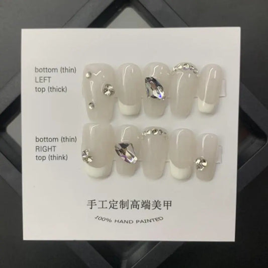 Handmade Pink Press on Nails Korean Star Nails Reusable Medium-length Fake Nails Design Full Cover Artificial Manicuree Wearable
