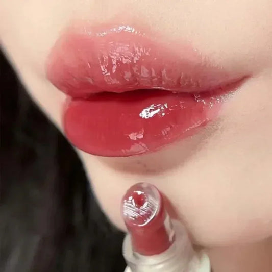 Glossy Mirror Tea Red Liquid Lipstick Crystal-frozen Glossy Lip Glaze Waterproof Long Lasting Lip Gloss Doodle Lip Korean Makeup