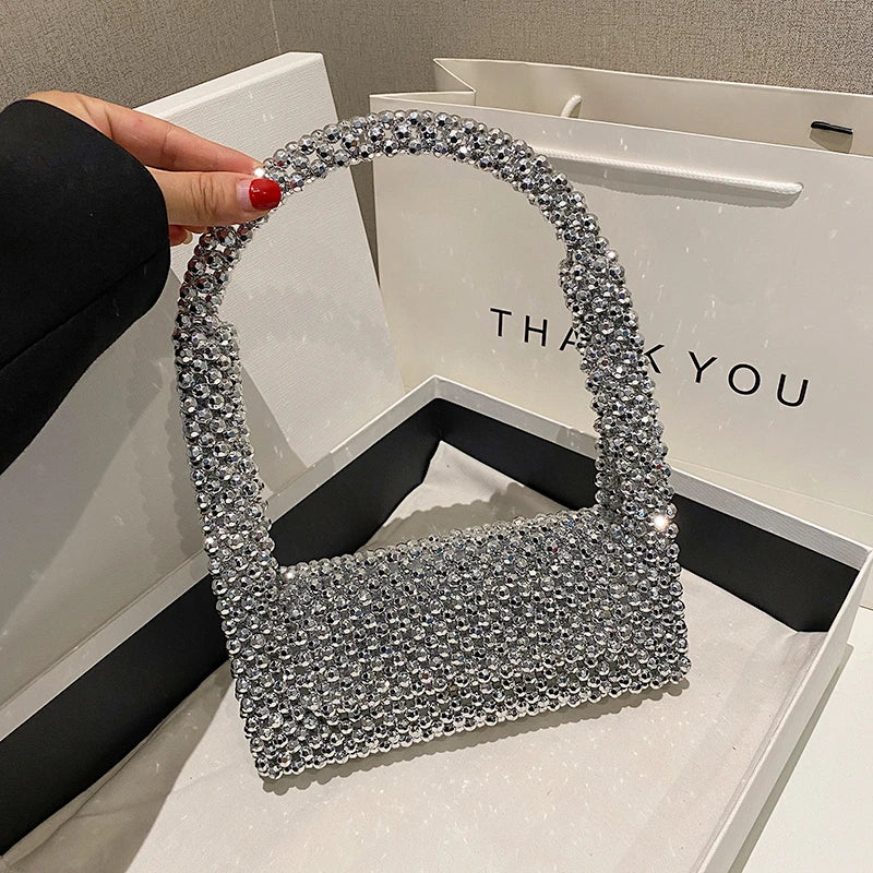 Luxury kralen dames avondkoppelingszak voor vrouwen 2023 Nieuwe feest bruiloft handtas telefoontjes ontwerper tas zilveren damestas