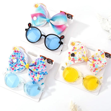 2Pcs/Pack Kids Bows Hairpin Geometry Cartoon Sunglasses Children Protection Glasses Baby Girls Seaside Vacation Hair Accessories