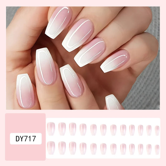 24 Pcs Glossy Short Ballerina Press On Nails Pink Gradient Fake Nails Artificial Finger Manicure False Nails For Women
