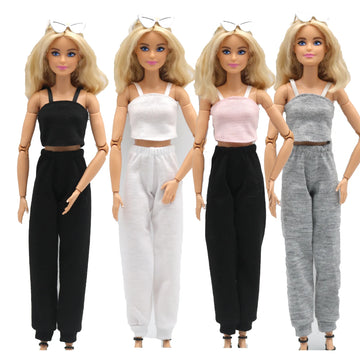Nya 30 cm 1/6 docka hängslen Top och Sweatpants Set Daily Wear Accessories kläder för Barbies Doll