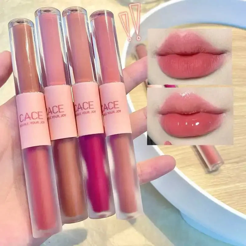 Double Head Lip Gloss Matte Velvet Sexy Red Tint Liquid Lipstick Waterproof Lipgloss Lasting Lip Glaze Korean Makeup Cosmetics