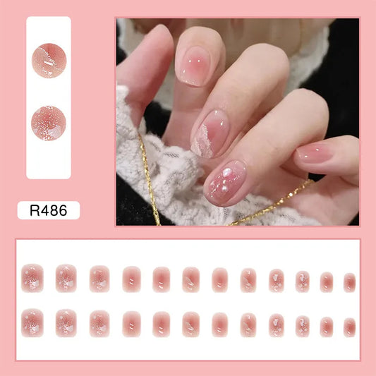 24Pcs Simple Short Square False Nails Artifical Red Grid Design French Fake Nail Tips Wearable Full Cover Press on Nails