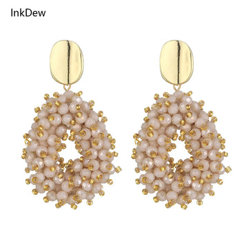 Inkdew Big Drop Ohrringe für Frauen kleine und große Perlen handgefertigte Kristallohrringe Statement Schmuck Fashion Schmuck EA067