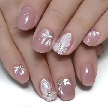 Korte Aurora vlinder nep nagels vierkante kop witte Franse ballerina nagel druk op valse nagels faux fingernails diy nagel tips