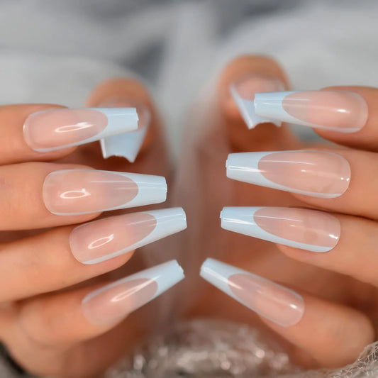 White French Press On Nails Extra Long Coffin White U-Shaped Tips Simple Daily Date Elegant Faux Ongles 24pcs