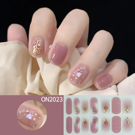 14 tips 3D uv gel nagelstickers bloemen gradiënt kleurlijm volle deksel semi -uitgeharde gel nagel wraps diy manicure kunsten stickers stickers