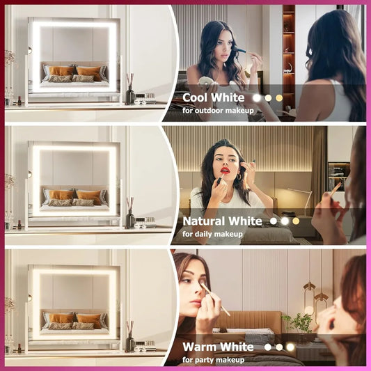 Vanity Mirror with Lights, LED Makeup Mirror, with 10X Magnification and USB, Smart Touch 3 Colors Dimmable, 360° Rotation