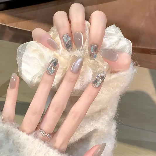 10 stks winter nieuwjaar nep nagels aurora glitters bleken pers op nagels verwijderbaar veilig materiaal voor vrouwen manicure diy salon