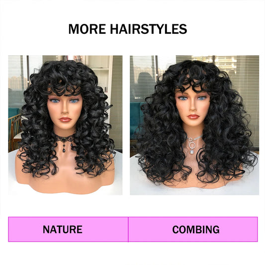 Long Curly Wig With Bangs for Women Copper Ginger Hair Chocolate Brown Kinky Curly Wigs Cosplay Natural synthetic wigs Hallowmas