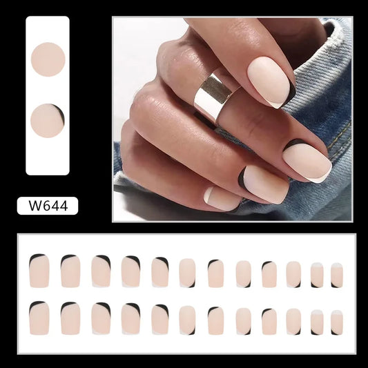 Simple White Black Summer Beach Frosted Nail Tip Woman Japanese Korean Full Finished Square False Fake Art Nail Manicure Supply