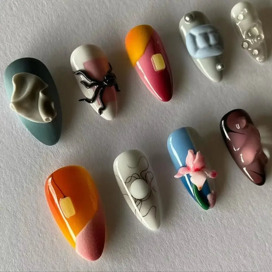 10Pcs Handmade Manicure Medium Almond Fake Nails 2024 New Cute Spider Limited Press On Nails Design with Adhesive Nail File Set