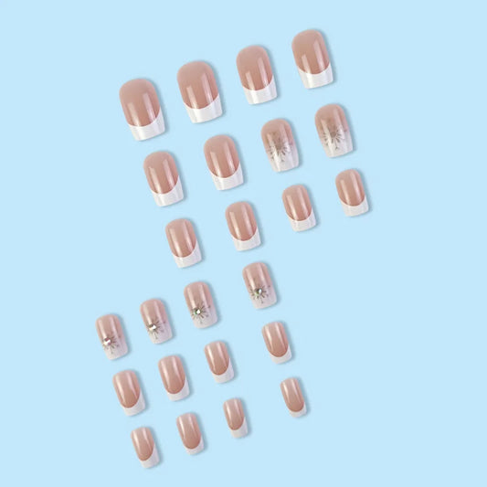 Fake Fingernails Full Cover Press On Nails 24Pcs Short Square False Nails With Jelly Adhesive Glitter Gradient Design Detachable