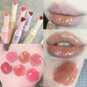 Thin Tube Heart-shaped Lipstick Jelly Mirror Lip Gloss Korean Makeup Lipstick Long Lasting Moisturizing Lipstick Girl Cosmetics