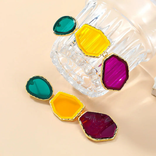 Z Style Colorful Resin Dangle Earrings, New Arrival Multilayer Geometric Statement Earrings for Women
