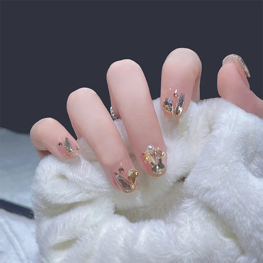 24 stks korte y2k valse nagel witte ster zwarte druk op nail art manicure set meisje ronde kop glanzende nep nagel patch