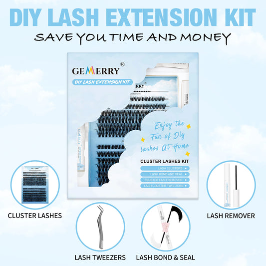 Gemerry DIY Lashes Extension Kit With 240 PCS Lash Clusters Lash Bond And Seal Lash Glue Remover And Lash Tweezers