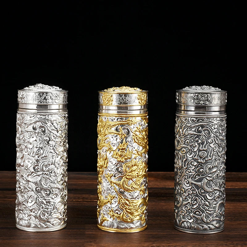 Nine Dragon Cup Pure Hand-made Sterling Silver Cup 999 Sterling Silver Inner Health Care Cup Thermos Cup
