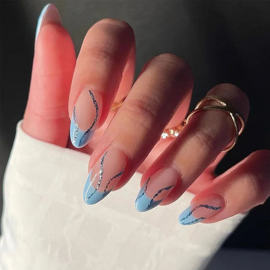 24pcs almond false nails With Glue Full Set Nail Tips short Press On Nails Accessories Reusable Adhesive False Nails Capsules