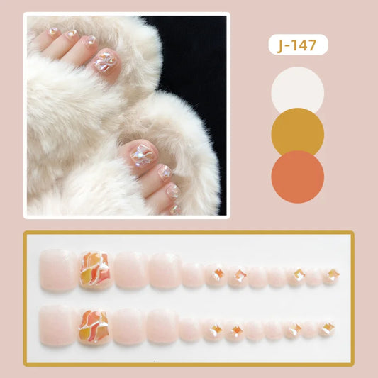 24pcs Shiny Square Rhinestone Fake Nail Reusable Full Cover Wearable Artificial Nails Fashion Manicure Art