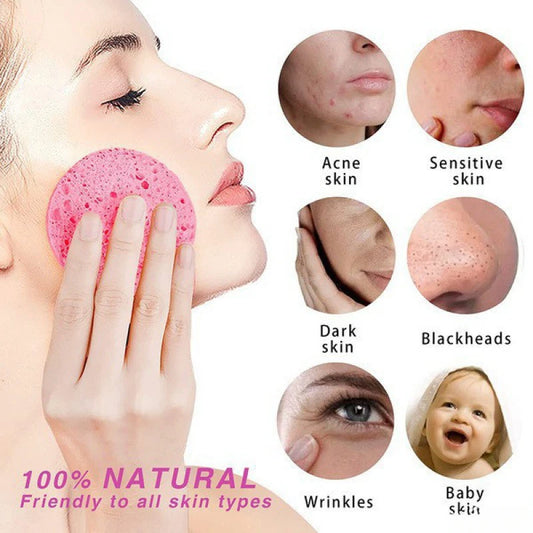 5-10pcs Natural Face Round Makeup Remover Tool Wood Pulp Sponge Cellulose Compress Cosmetic Puff Facial Washing Sponge Pink Blue