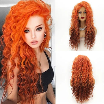 Long Fluffy Curly Wig for Women Ombre Orange Ginger Natural Wavy Hair Wig Ash Blonde Synthetic Loose Deep Wave Wig  Cosplay