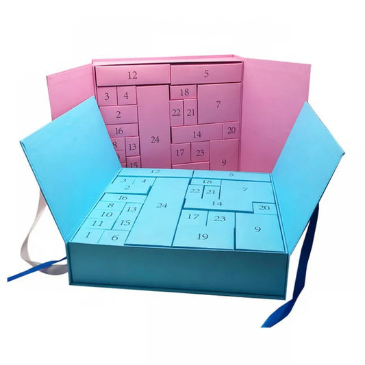Custom  New Design Empty 12 24 Days Cosmetic Packaging With Ribbon Paper Box Christmas Advent Calendar Beauty