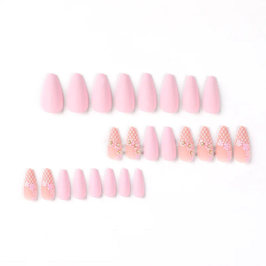 24 pezzi di mandorle rosa opaco su unghie floreali di un chiodo finto in stile francese Copertura completa Falsa unghie acriliche punte acriliche punte per unghie acriliche