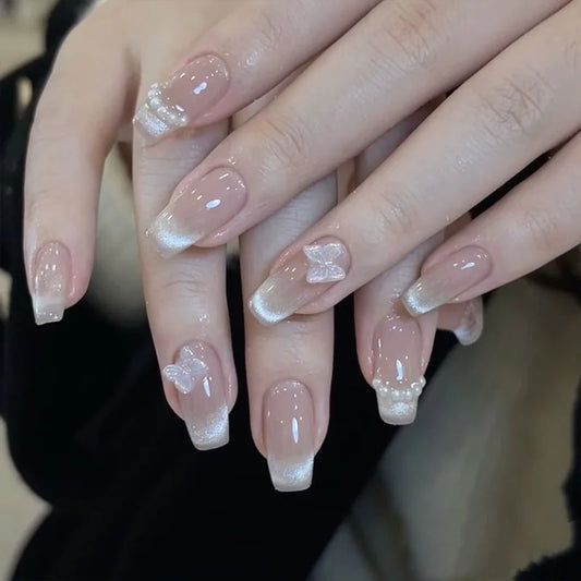24p uñas de uñas uñas falsas bailarina japonesa prensa en las uñas set diamond streamer flash flash mariposa sin costura