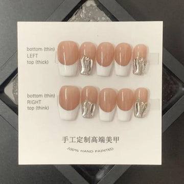 Handgjorda rosa pressar på naglar koreanska stjärna naglar återanvändbara medellånga falska naglar design fullt omslag konstgjorda manikyr bärbara