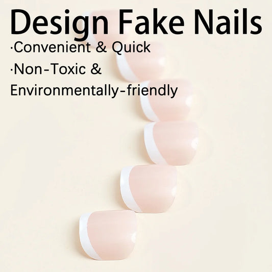 French False Toe Nails White Edge Design Ins Simple Artificial Toe Nails Patch Wearable Removable Korean Press on Toenails 24pcs