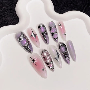 Handmade Luxury Y2k Press on Nails Long Stiletto Goth Design  Reusable Adhesive False Nails Full Cover Wearable Nail Tips Girls